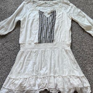 Old Navy Half White Drop Elastic Waist Mini Dress Beach Boho Bead 100% Cotton L